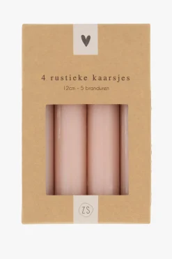 zusss 4 rustieke kaarsjes 12cm terra roze
