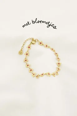 zusss armband met bloemen roze rood