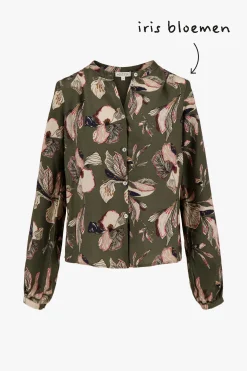 zusss blouse met iris bloemen print donkergroen