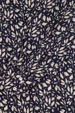 zusss boothals top met blaadjesprint donkerblauw