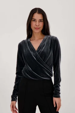 zusss fluwelen wikkeltop antracietgrijs