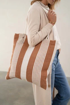 zusss gestreepte tas camel/ecru