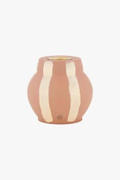 zusss glazen kandelaar met strepen zand/poederroze