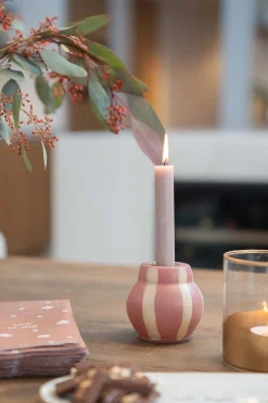 zusss glazen kandelaar met strepen zand/poederroze
