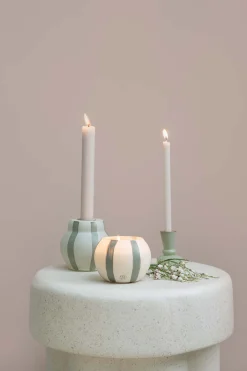 zusss glazen kandelaar met strepen zand/saliegroen