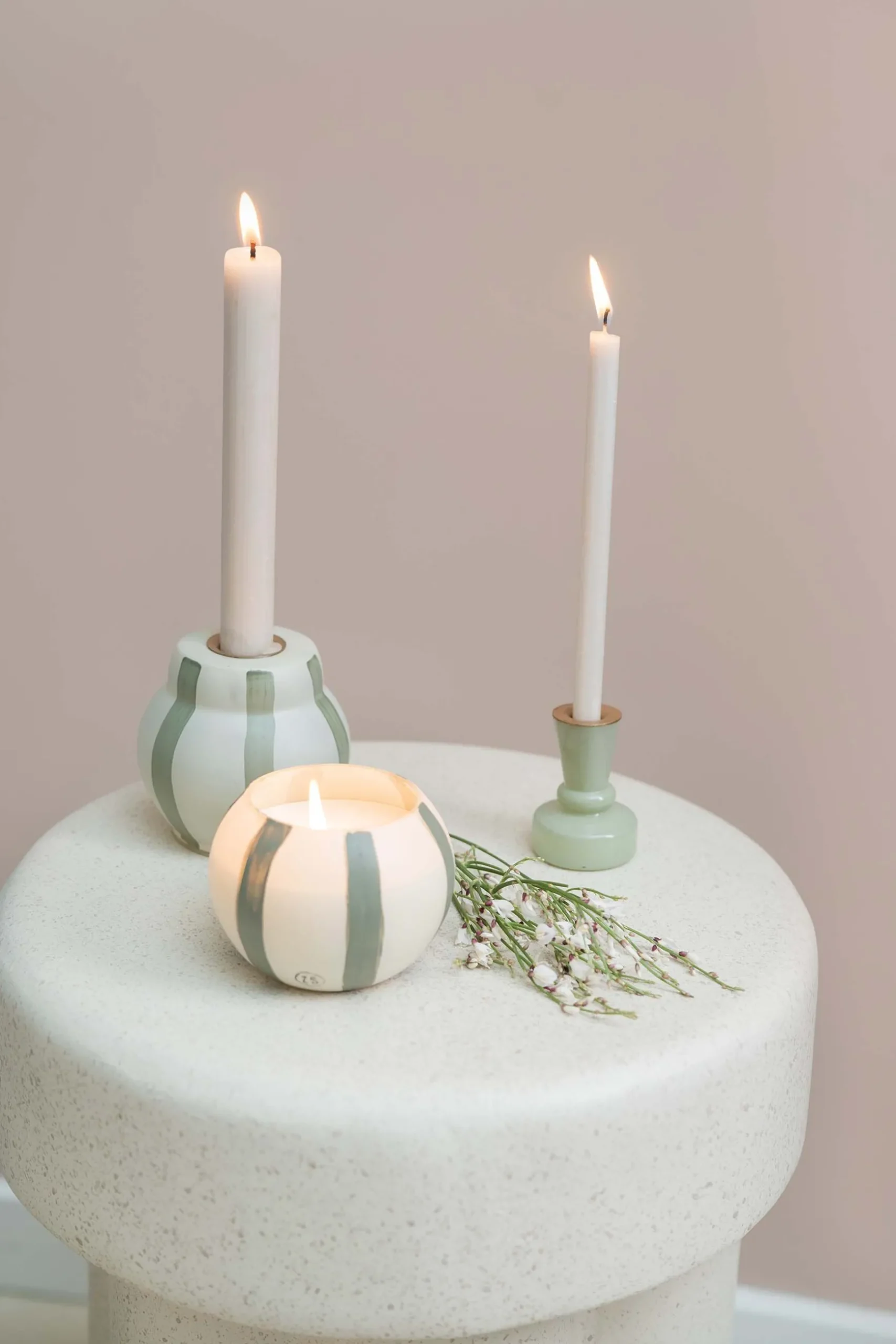 zusss glazen kandelaartje S saliegroen