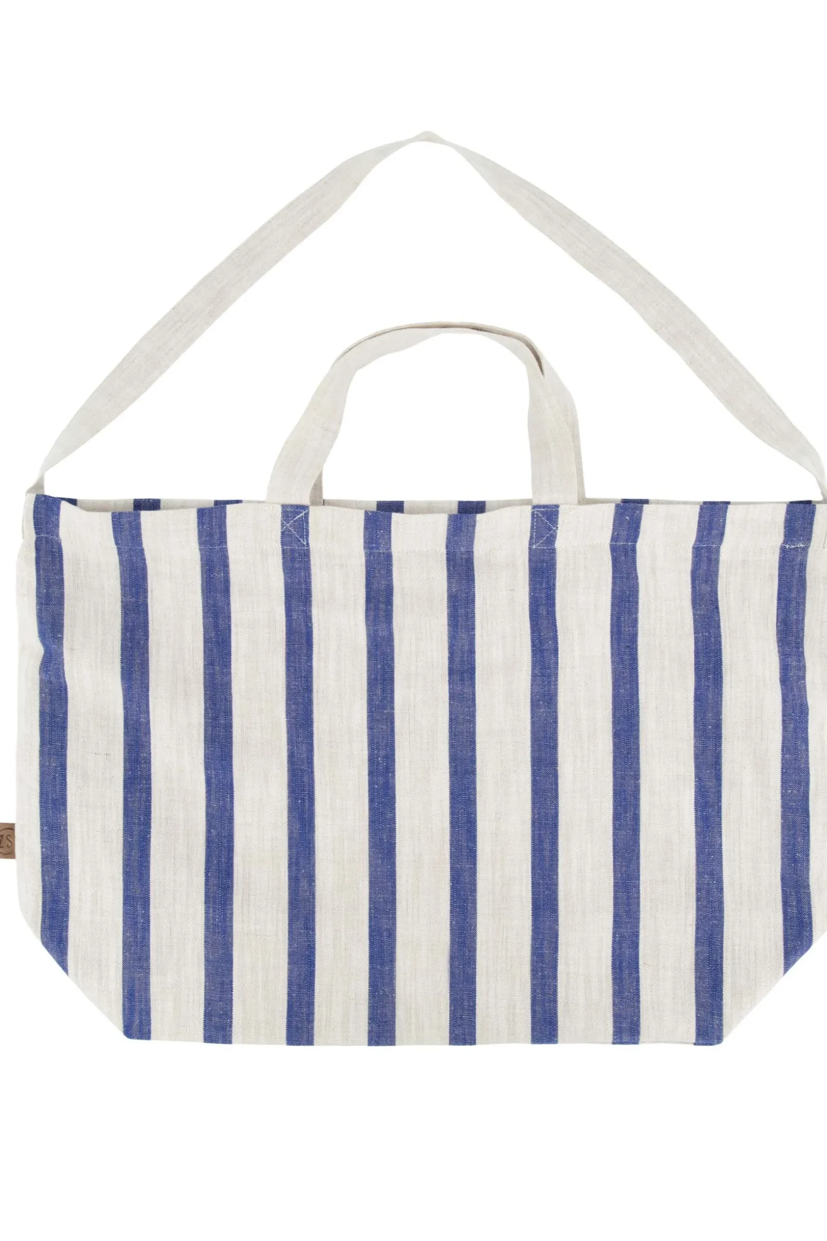 zusss grote boodschappentas gestreept peper en zout/kobaltblauw