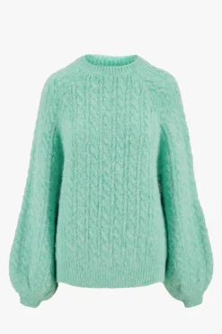 zusss kabel trui met ballonmouw mint
