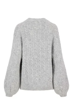 zusss kabel trui met ballonmouw lichtgrijs