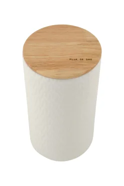 zusss keramieken bewaarpot met houten deksel hartjes 20cm wit