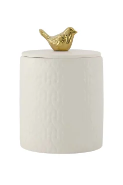 zusss keramieken geurkaars met deksel vogel structuur hartjes wit