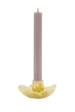 zusss keramieken kandelaar bloem goud