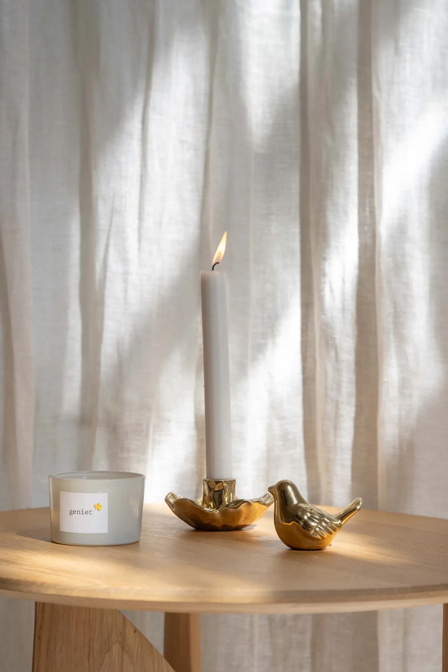 zusss keramieken kandelaar bloem goud