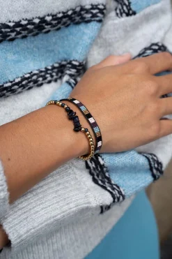 zusss kralenarmband met glassteen donkerblauw