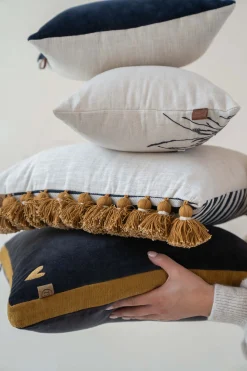 zusss kussen velvet met brede rand 45x45cm antracietgrijs/zand