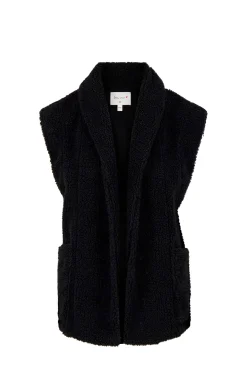 zusss lang teddy gilet met zakken zwart