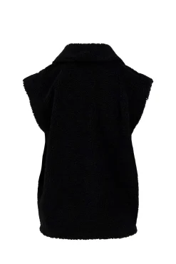 zusss lang teddy gilet met zakken zwart