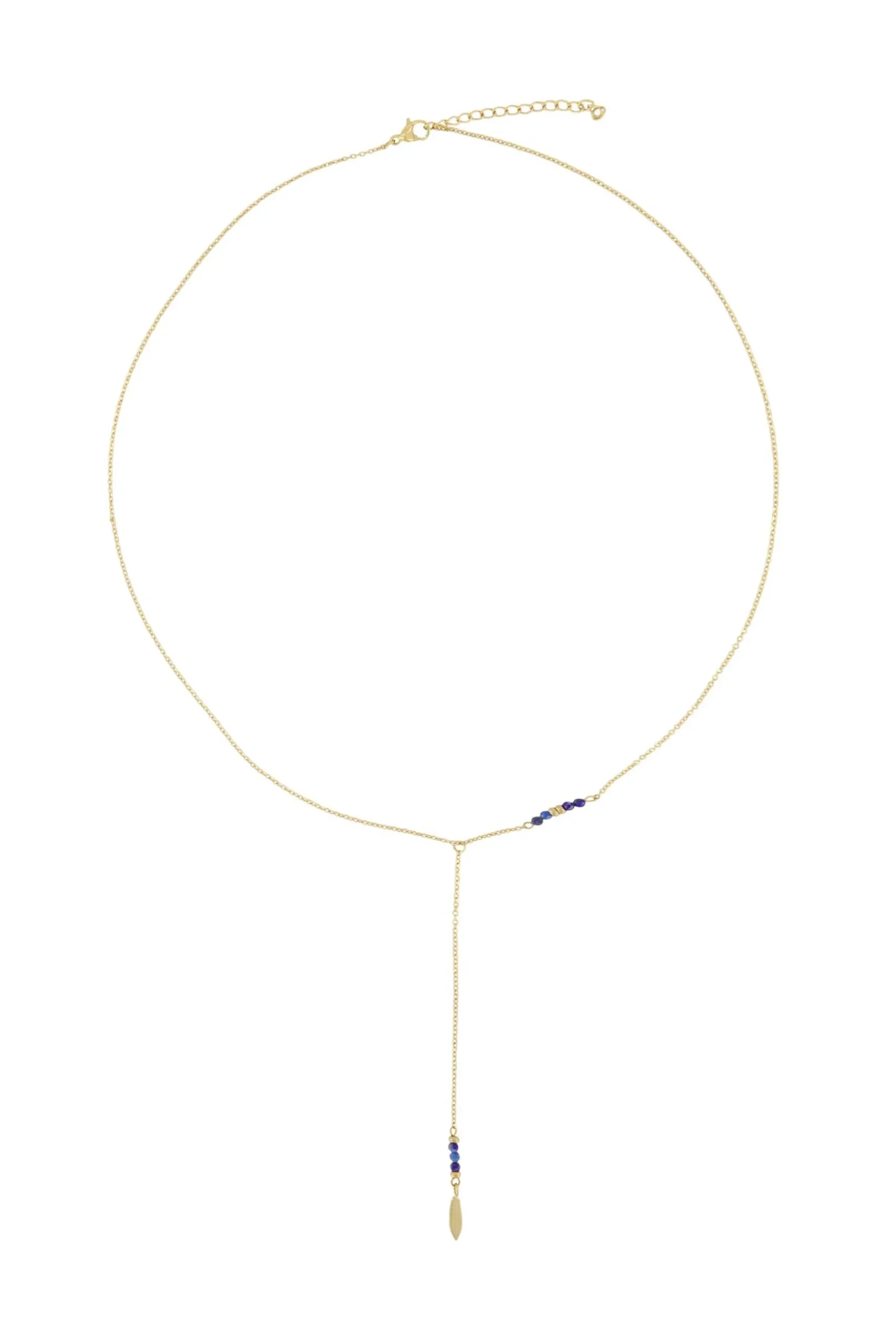 zusss lange ketting met veertje goud/kobalt