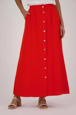 zusss linnen doorknooprok koraalrood