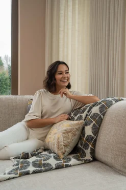 zusss plaid waaiers 130x170cm zand/antraciet/oker