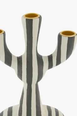 zusss polystone kandelaar met strepen zand/antraciet