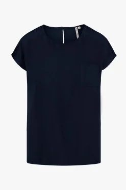 zusss satijnen twill top met boothals donkerblauw