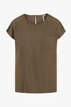 zusss satijnen twill top met boothals donkergroen