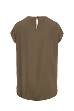 zusss satijnen twill top met boothals donkergroen