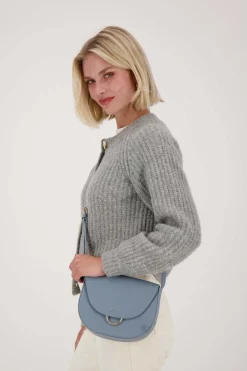 zusss schoudertas met gouden ring grijsblauw