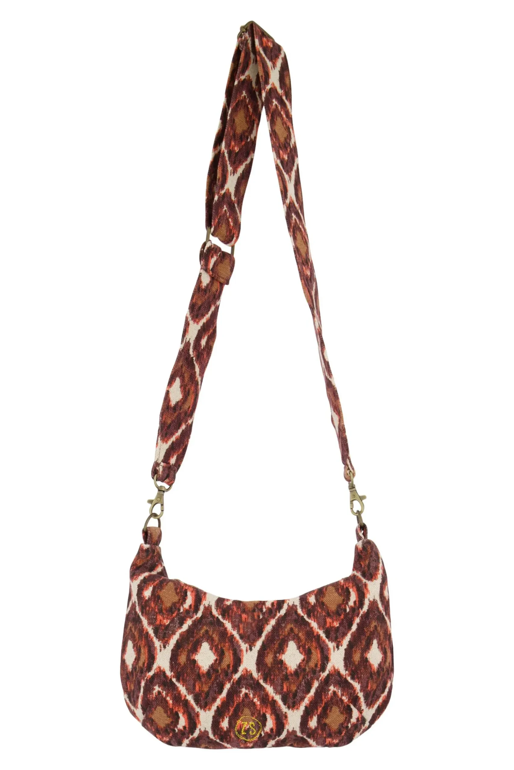 zusss schoudertasje met ikat print zand/roodbruin