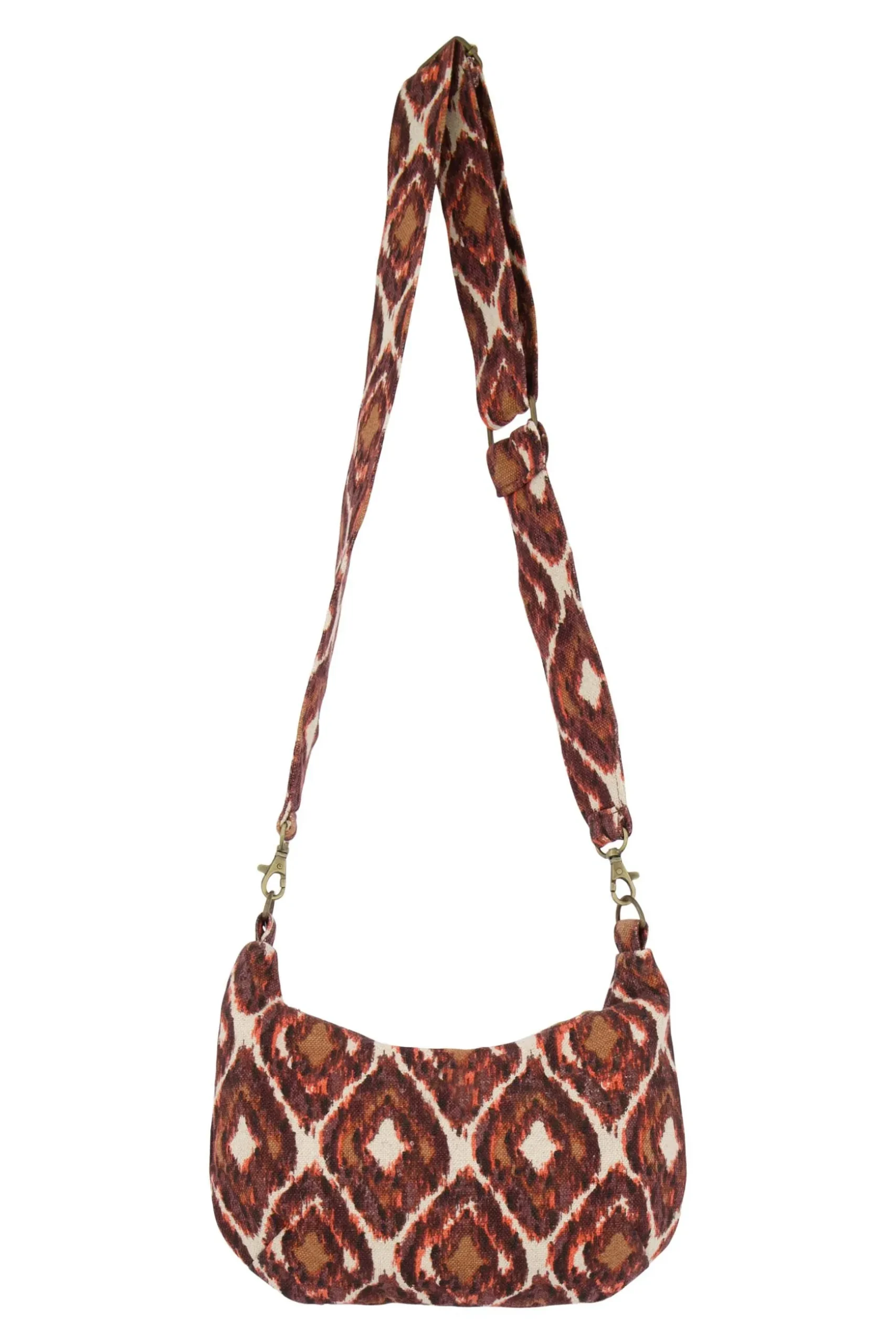 zusss schoudertasje met ikat print zand/roodbruin