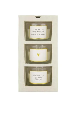 zusss set van 3 geurkaarsen in doosje linnen wit/goud