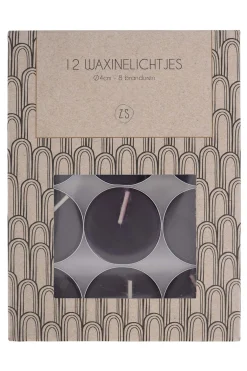 zusss set van 12 waxinelichtjes zwart