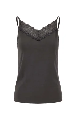 zusss spaghetti top met kant antracietgrijs