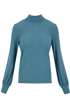 zusss top met lange mouwen en col grijsblauw