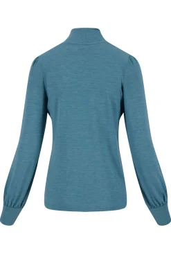 zusss top met lange mouwen en col grijsblauw