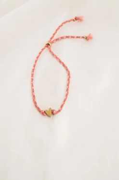 zusss touwarmbandje met hartje koraalroze/goud