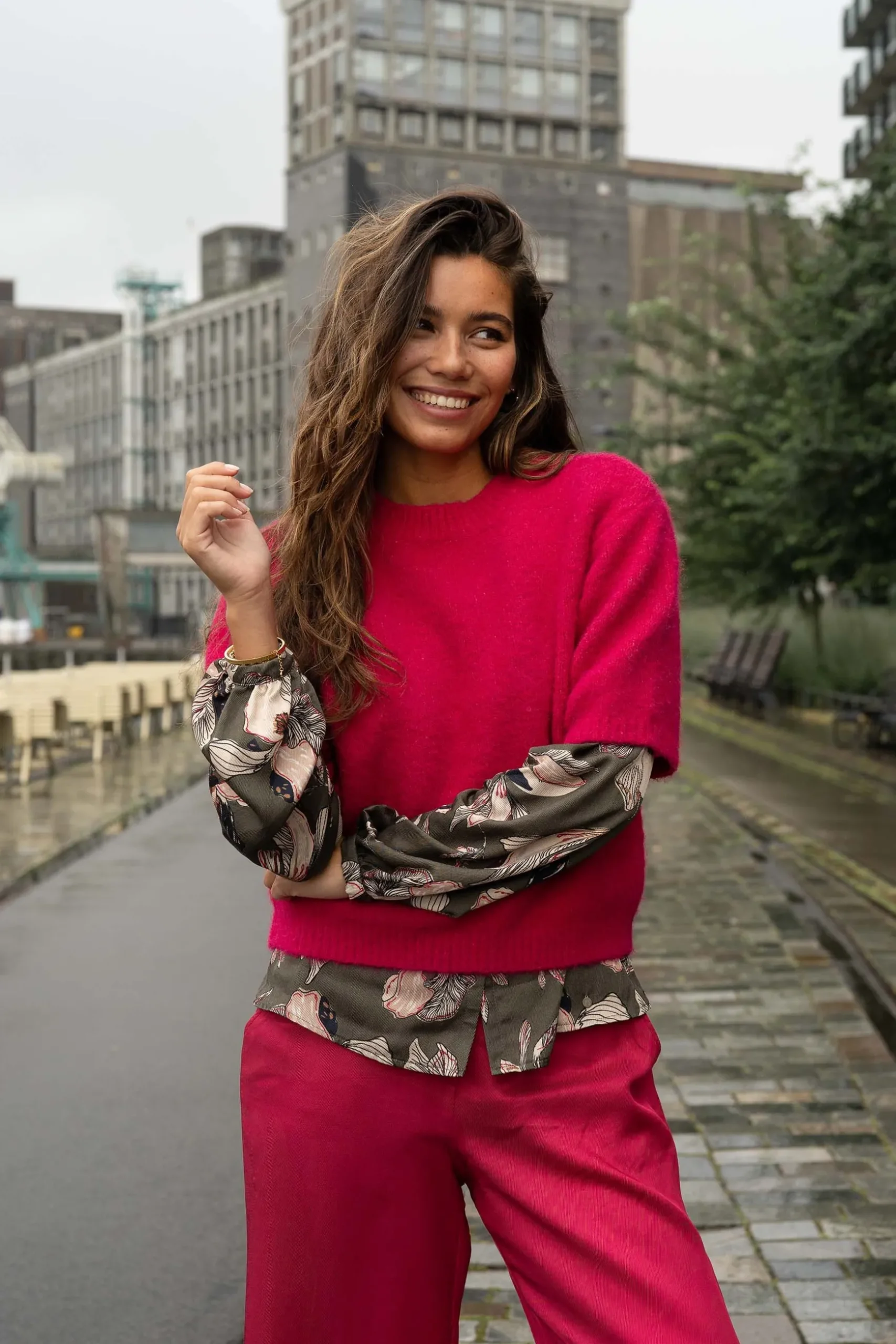 zusss trui met boothals roze rood