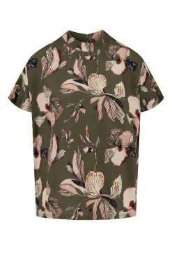 zusss turtle top met iris bloemen print donkergroen