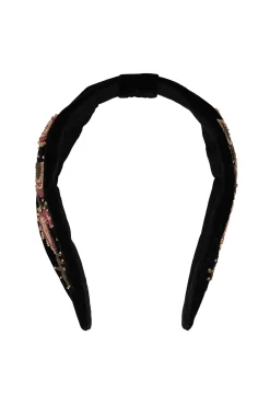 zusss velvet haarband met geborduurde kraaltjes zwart