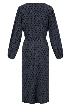 zusss wikkeljurk met blockprint donkerblauw/grijs