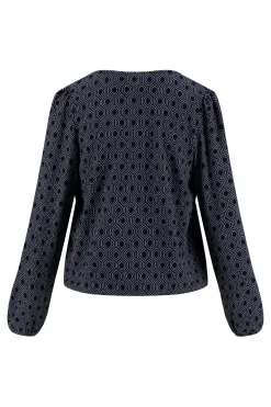 zusss wikkeltop met blockprint donkerblauw grijs